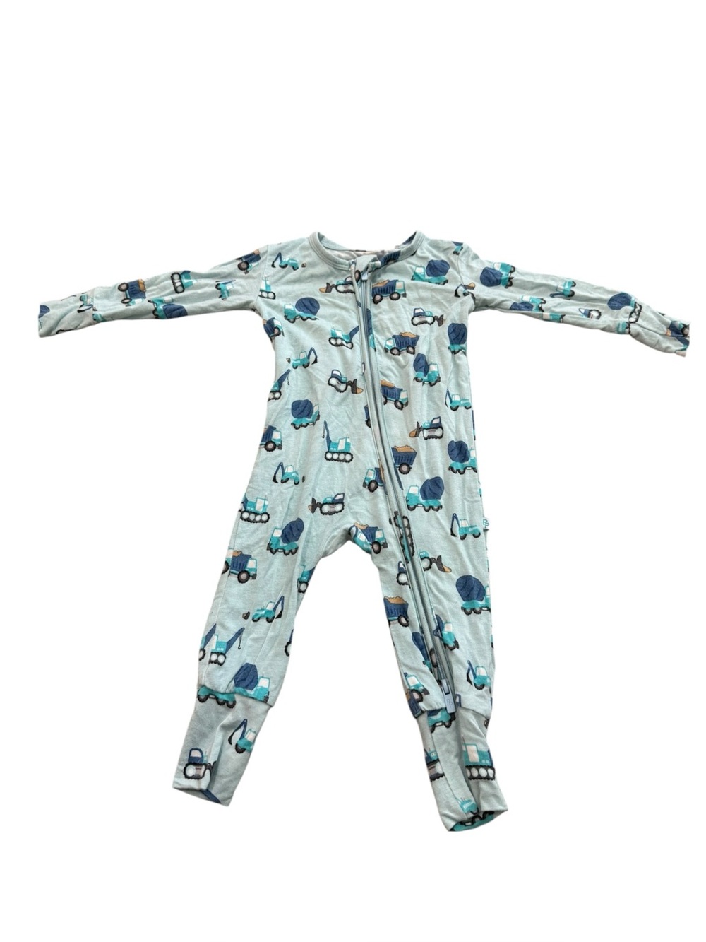 Posh Peanut Blue Construction Bamboo Double Zip Baby Sleeper 3-6 Months